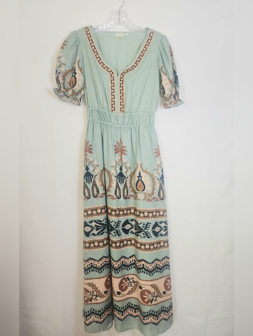 Spartina 449 Valerie Midi Dress Kalalanta Seafoam Green Ikat Palm XXS